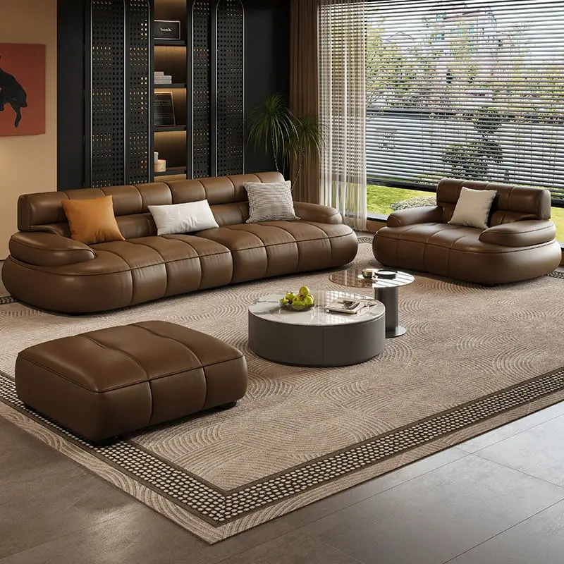 Italian Style Modern Executive Office Furniture Leather Sofa Set Wooden Contemporary Design for Living Room — image 2