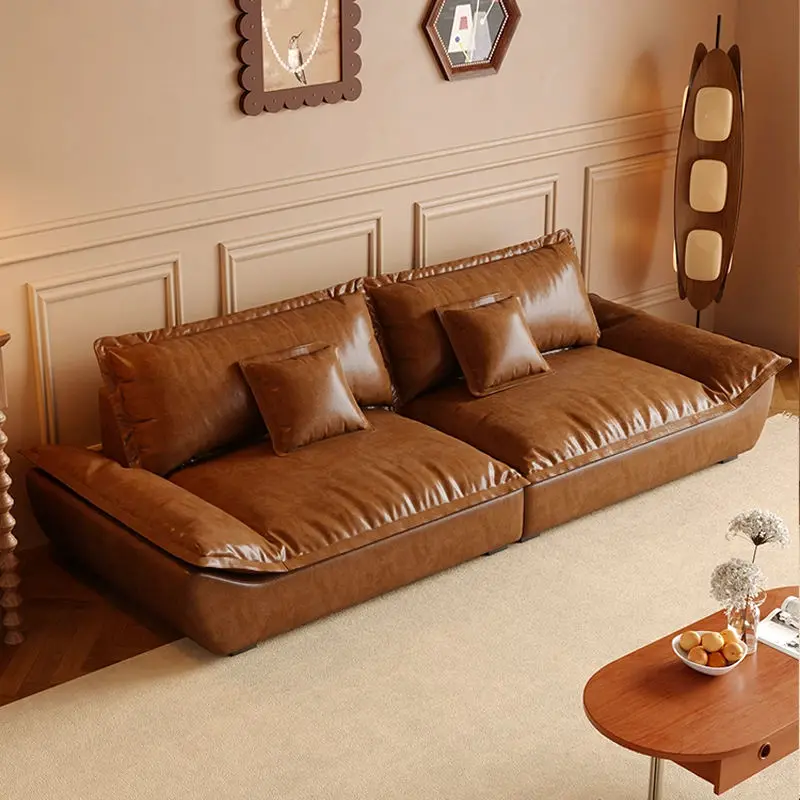 Modern Style Leather Sofa Set for Living Room Elegant Furniture Veneer Indoor Family Room Sofas — image 6