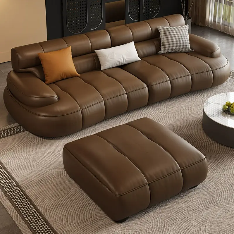 Italian Style Modern Executive Office Furniture Leather Sofa Set Wooden Contemporary Design for Living Room — image 3