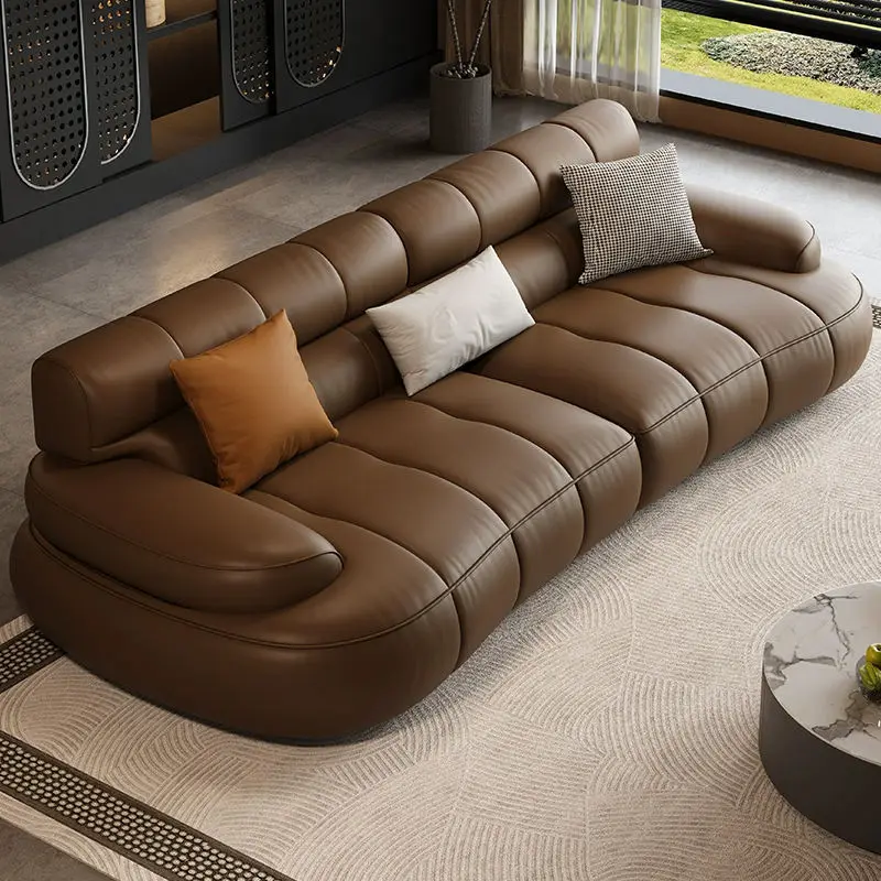 Italian Style Modern Executive Office Furniture Leather Sofa Set Wooden Contemporary Design for Living Room — image 4