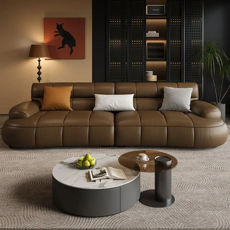 Italian Style Modern Executive Office Furniture Leather Sofa Set Wooden Contemporary Design for Living Room — image 6