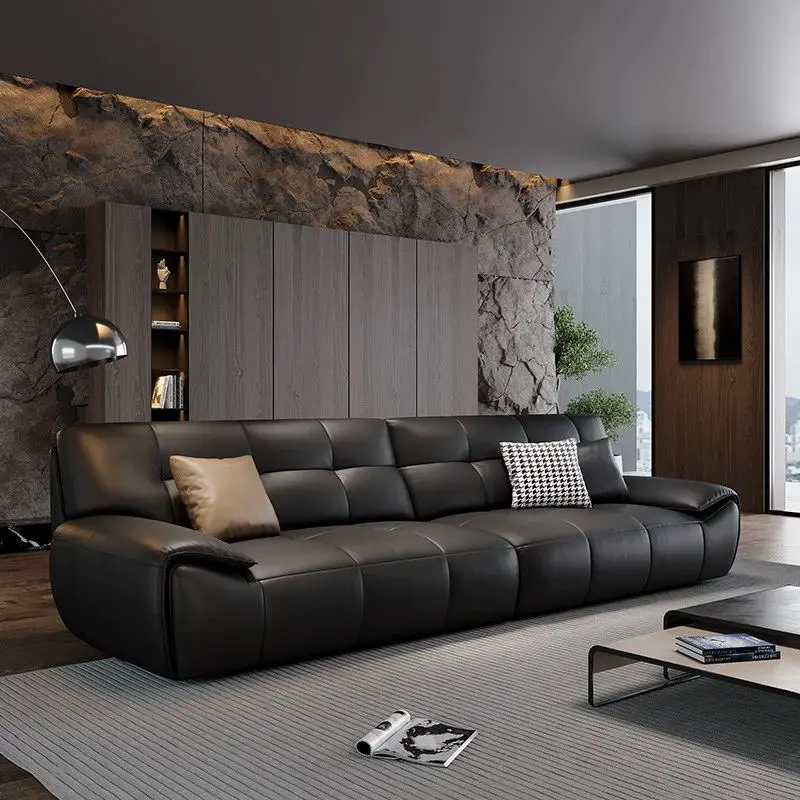 Luxury Straight Row Frame Leather Lounge Couch Sofa for Living Room & Restaurant Upholstery Furniture — view 1