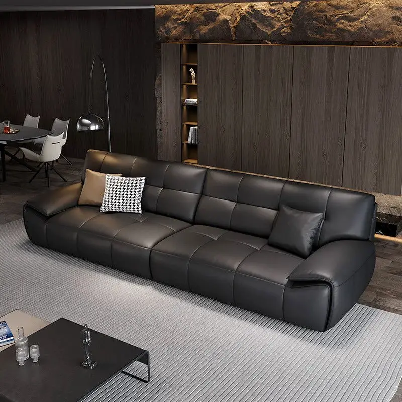 Luxury Straight Row Frame Leather Lounge Couch Sofa for Living Room & Restaurant Upholstery Furniture — image 2