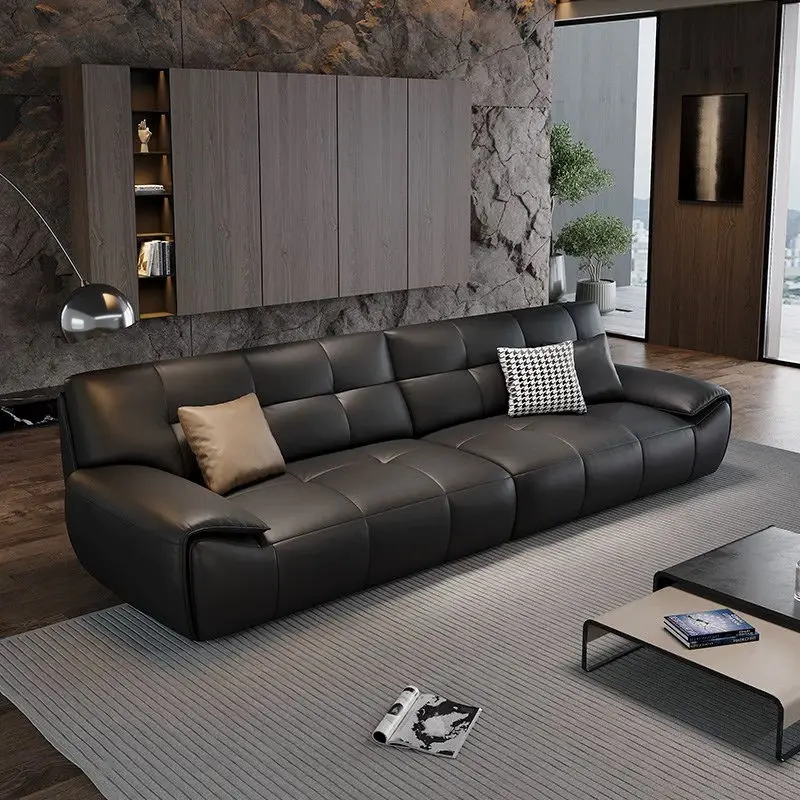 Luxury Straight Row Frame Leather Lounge Couch Sofa for Living Room & Restaurant Upholstery Furniture — image 3