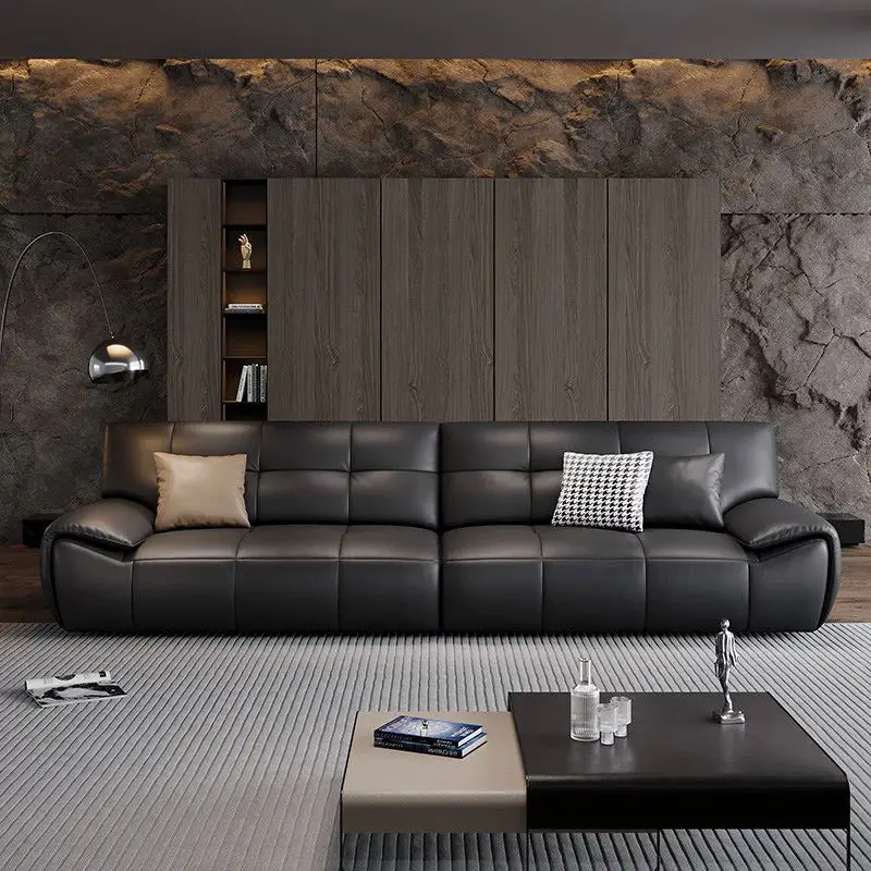 Luxury Straight Row Frame Leather Lounge Couch Sofa for Living Room & Restaurant Upholstery Furniture — image 4