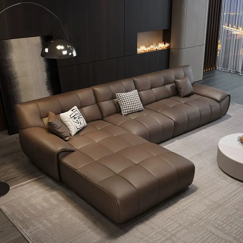 Luxury Straight Row Frame Leather Lounge Couch Sofa for Living Room & Restaurant Upholstery Furniture — image 6