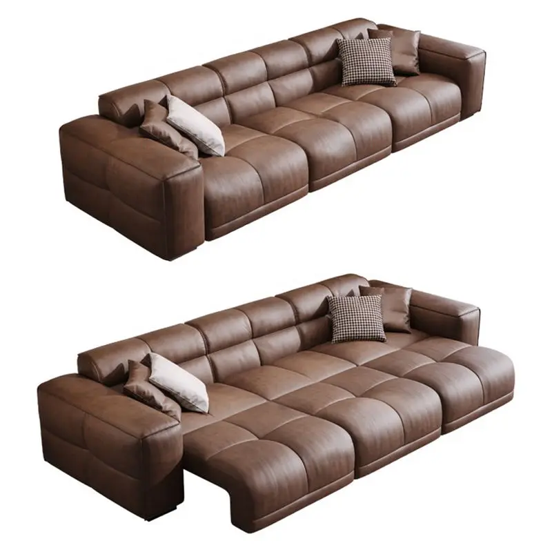 Luxury Electric Extending Sectional Leather Sofa Bed Custom Power Reclining Sliding Factory Price for Living Room — image 6
