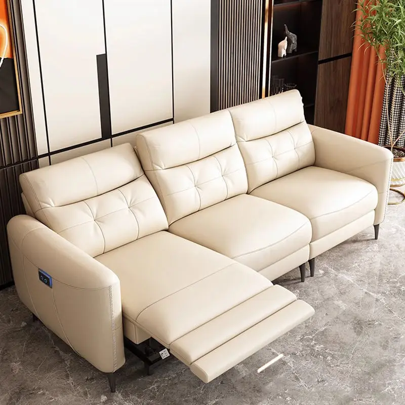 Modern Luxury Living Room Leather Sofa Set with Recliner and Cooling Function for Hotel Use — view 1