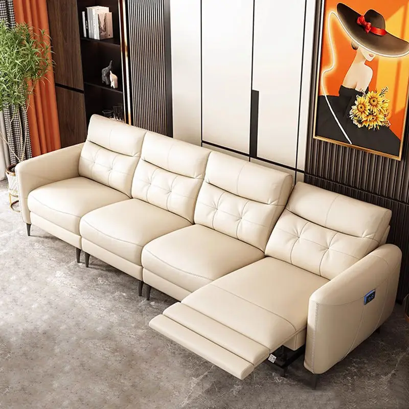 Modern Luxury Living Room Leather Sofa Set with Recliner and Cooling Function for Hotel Use — image 3