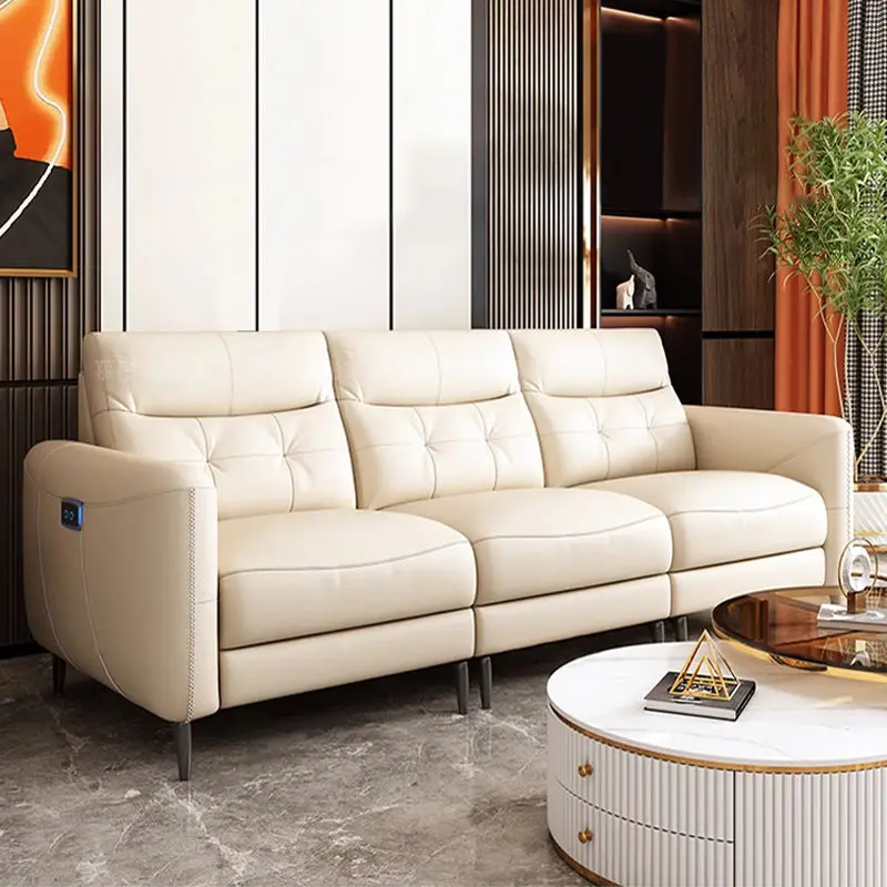 Modern Luxury Living Room Leather Sofa Set with Recliner and Cooling Function for Hotel Use — image 4
