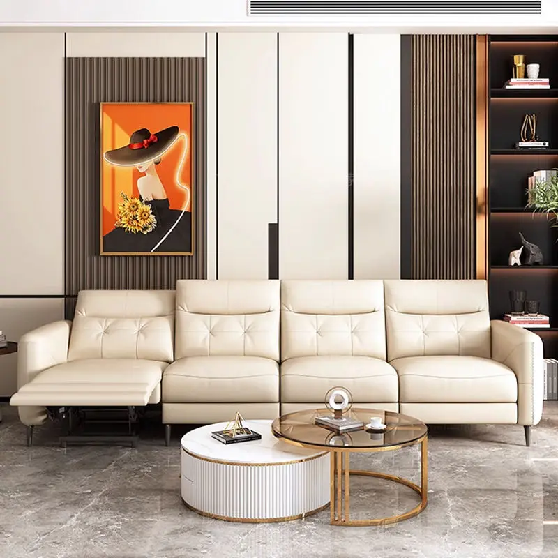 Modern Luxury Living Room Leather Sofa Set with Recliner and Cooling Function for Hotel Use — image 7