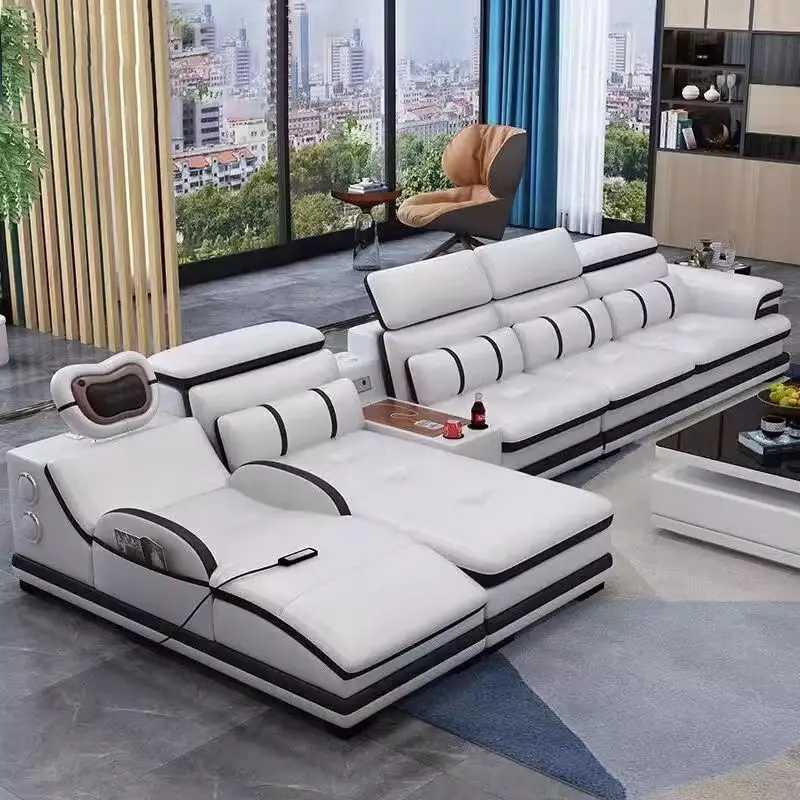 Modern Sofa Set Living Room Furniture Leather Apartment Multi-functional Massage Sofa Set — view 1