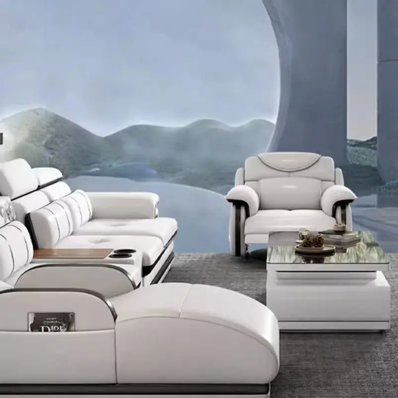 Modern Sofa Set Living Room Furniture Leather Apartment Multi-functional Massage Sofa Set — image 2