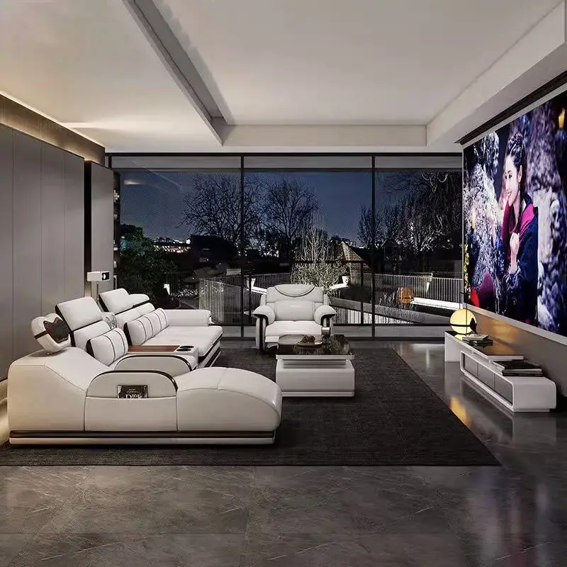 Modern Sofa Set Living Room Furniture Leather Apartment Multi-functional Massage Sofa Set — image 3