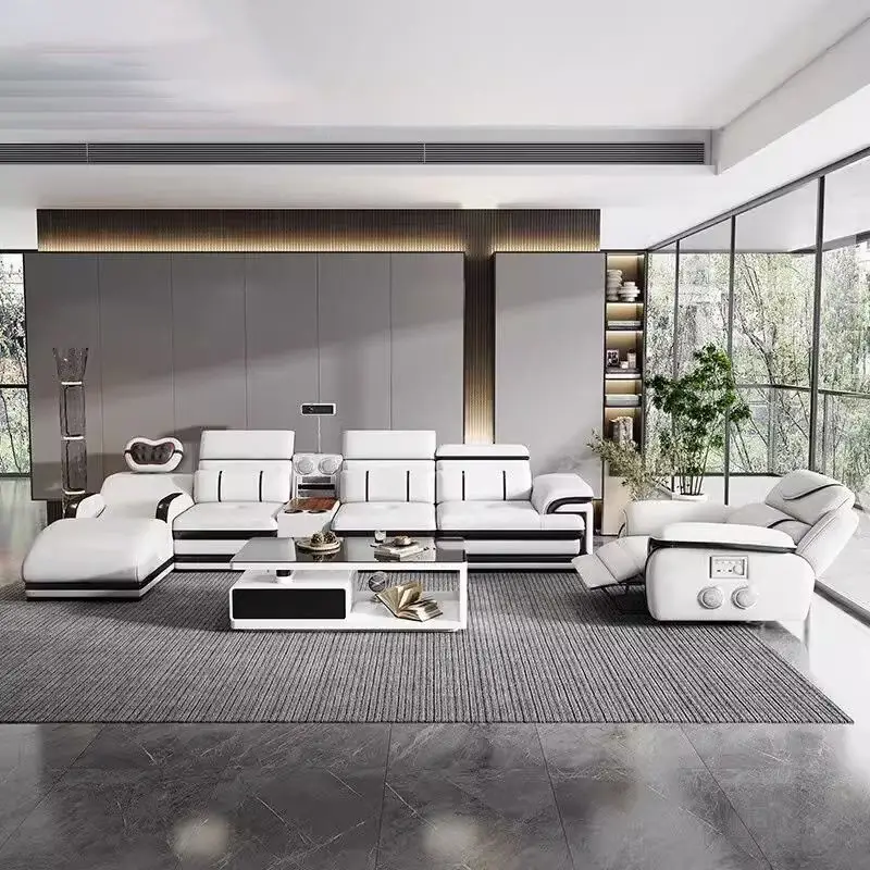 Modern Sofa Set Living Room Furniture Leather Apartment Multi-functional Massage Sofa Set — image 4
