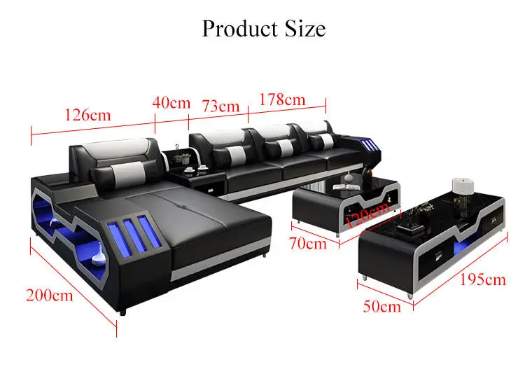 Factory Direct Sales Luxury Genuine Leather Sectional Sofa Set Modern Living Room Sponge Filled LED Light Stylish — image 7