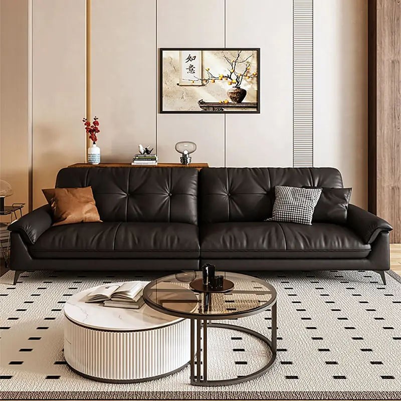 Hot Sale Modern Minimalist Genuine Leather Sofa Set Big Living Room Sectional Couch Furniture — image 2