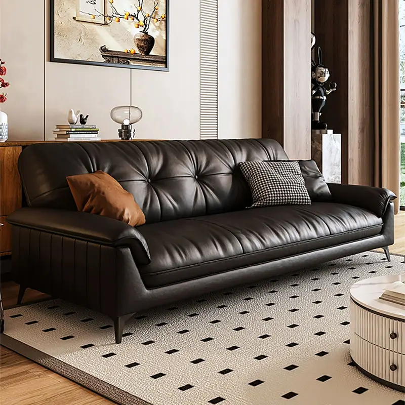 Hot Sale Modern Minimalist Genuine Leather Sofa Set Big Living Room Sectional Couch Furniture — image 3
