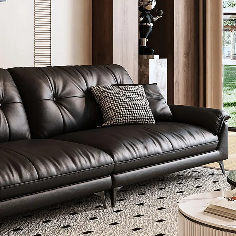 Hot Sale Modern Minimalist Genuine Leather Sofa Set Big Living Room Sectional Couch Furniture — image 6