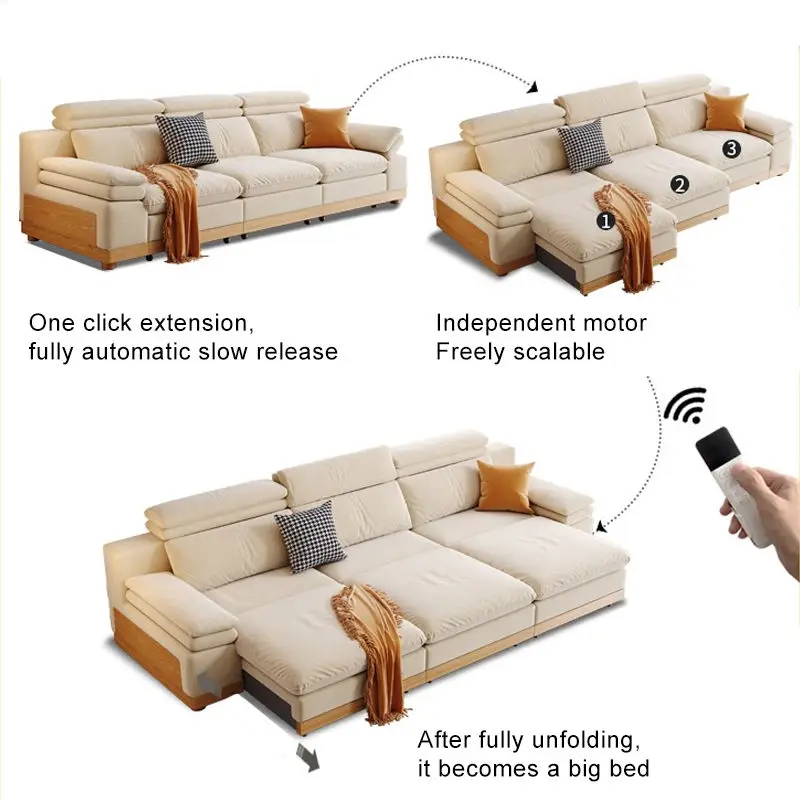 Modern Sectional Sofa Electric Sofa with Remote Control Carbon Steel Metal Inner Frame and Solid Wood Serpentine Frame — image 6