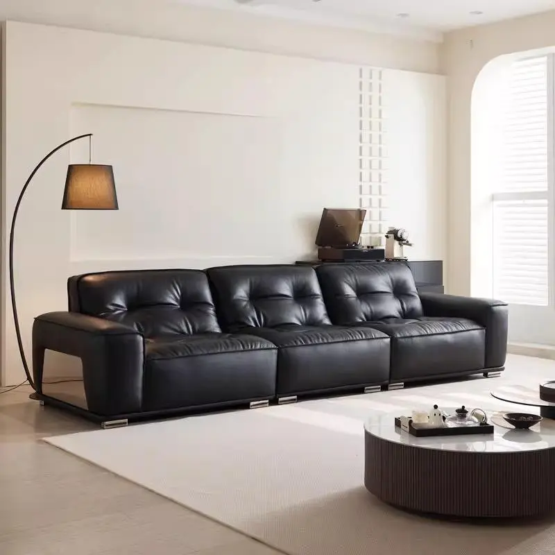 Light Luxury Cream Style Straight Row Leather Sofa Modern Living Room Furniture Apartment Sectional Sofa Set — image 3