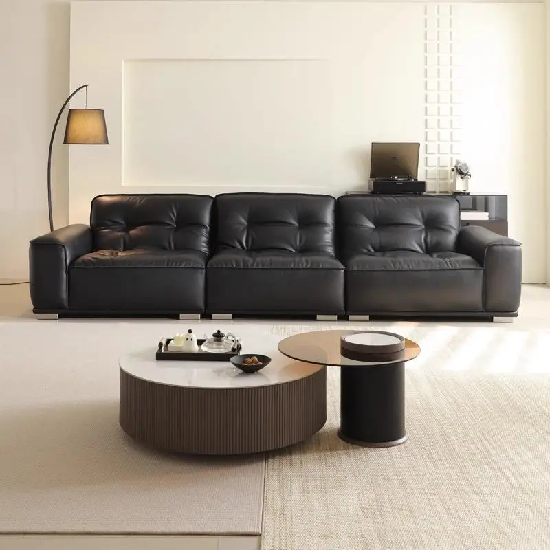 Light Luxury Cream Style Straight Row Leather Sofa Modern Living Room Furniture Apartment Sectional Sofa Set — image 4