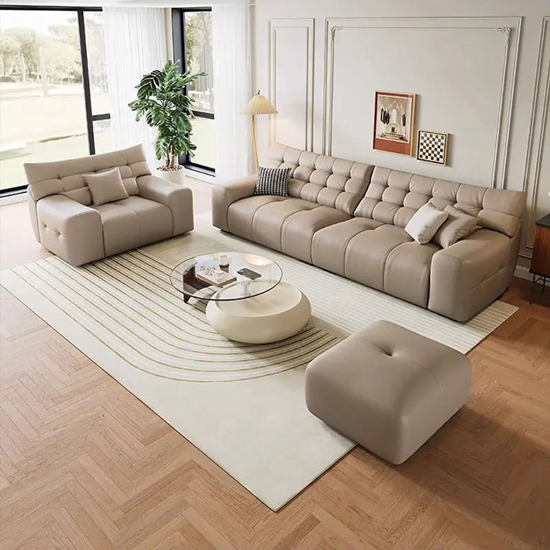 Modern Genuine Leather Sectional Couch Set with Light Luxury Design for Apartment Hotel & Villa Living Rooms — image 3