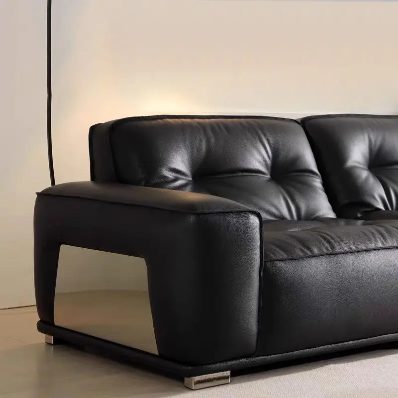 Light Luxury Cream Style Straight Row Leather Sofa Modern Living Room Furniture Apartment Sectional Sofa Set — image 5