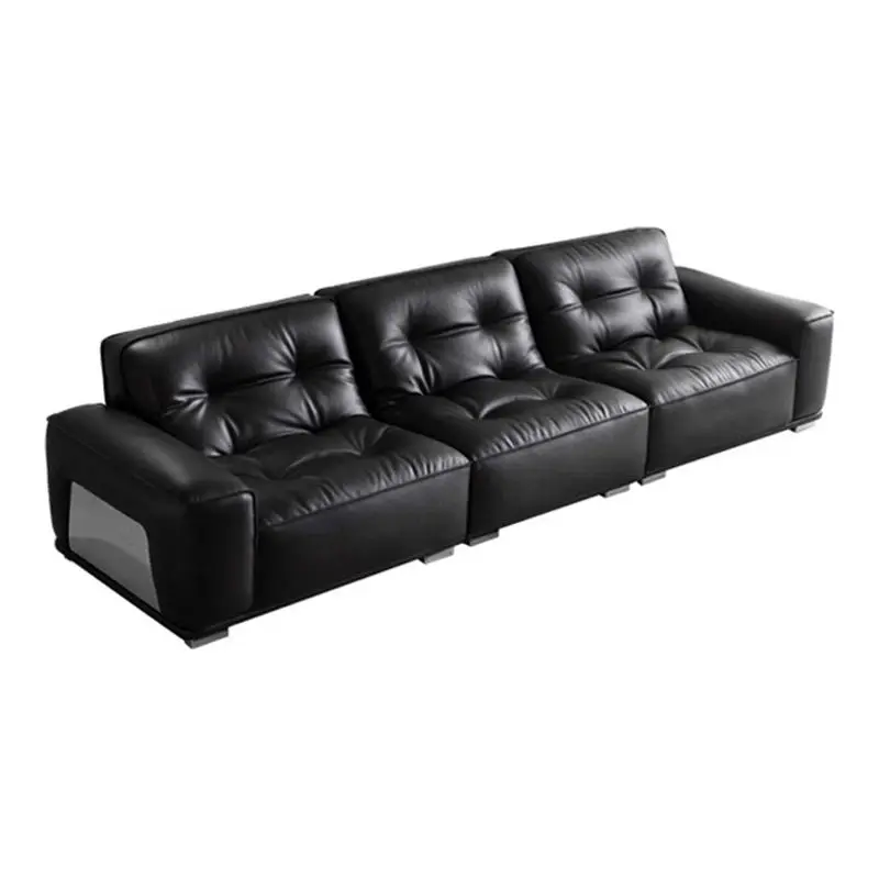 Light Luxury Cream Style Straight Row Leather Sofa Modern Living Room Furniture Apartment Sectional Sofa Set — image 7