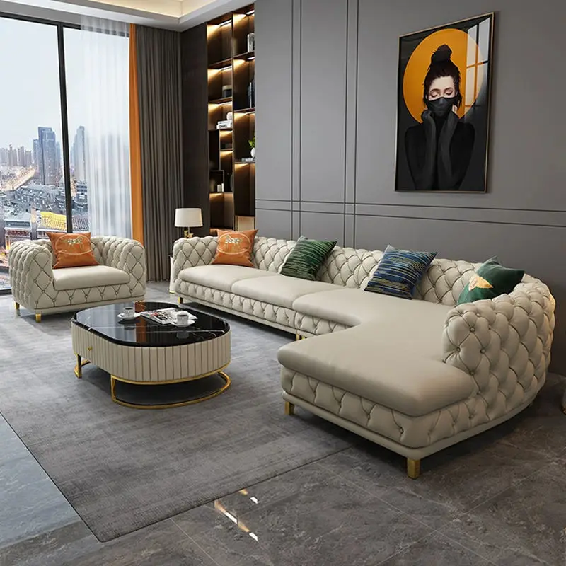 Synthetic Leather Modern Chesterfield Sofa Set Tufted Design Single/Double/Triple Seater Options Durable Sponge-Filled for Hotel — image 7