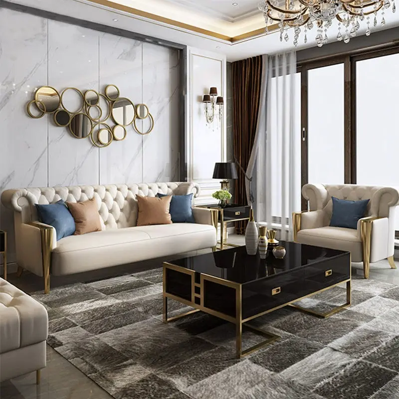 High Quality Modern Chesterfield Sofa Set Synthetic Leather Durable Living Room Hotel Use Luxury Sofa Hot Sell — view 1