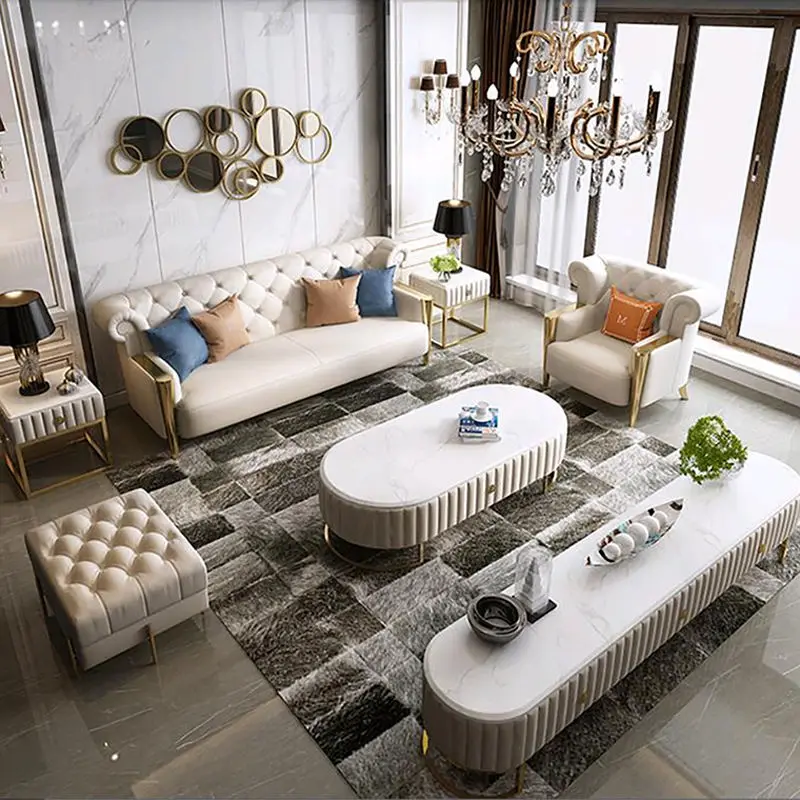 High Quality Modern Chesterfield Sofa Set Synthetic Leather Durable Living Room Hotel Use Luxury Sofa Hot Sell — image 4