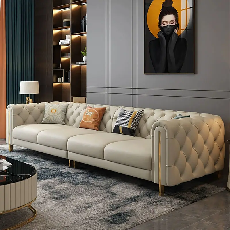 High Quality Modern Synthetic Leather Chesterfield Sofa Set for Apartment Living Room Sponge Customizable Luxury Furniture — image 3
