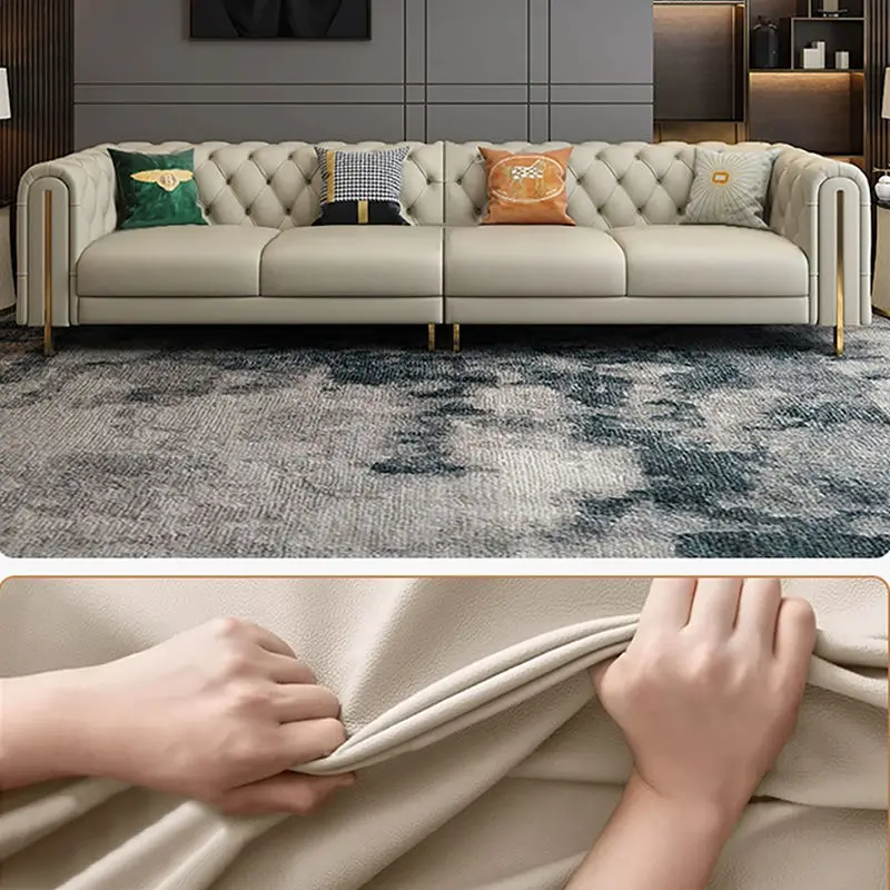 High Quality Modern Synthetic Leather Chesterfield Sofa Set for Apartment Living Room Sponge Customizable Luxury Furniture — image 4
