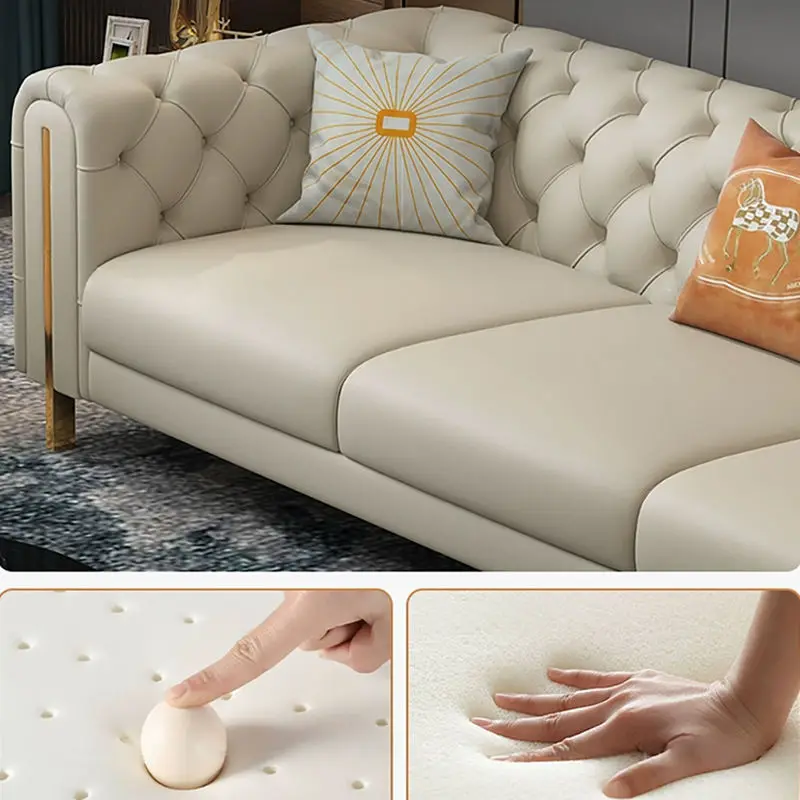 High Quality Modern Synthetic Leather Chesterfield Sofa Set for Apartment Living Room Sponge Customizable Luxury Furniture — image 7