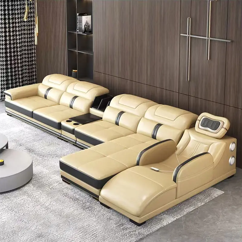 Luxurious Modern Minimalist Massage Leather Sectional Sofa Set Reclining Hot Selling for Apartment Villa Living Room Fur — view 1