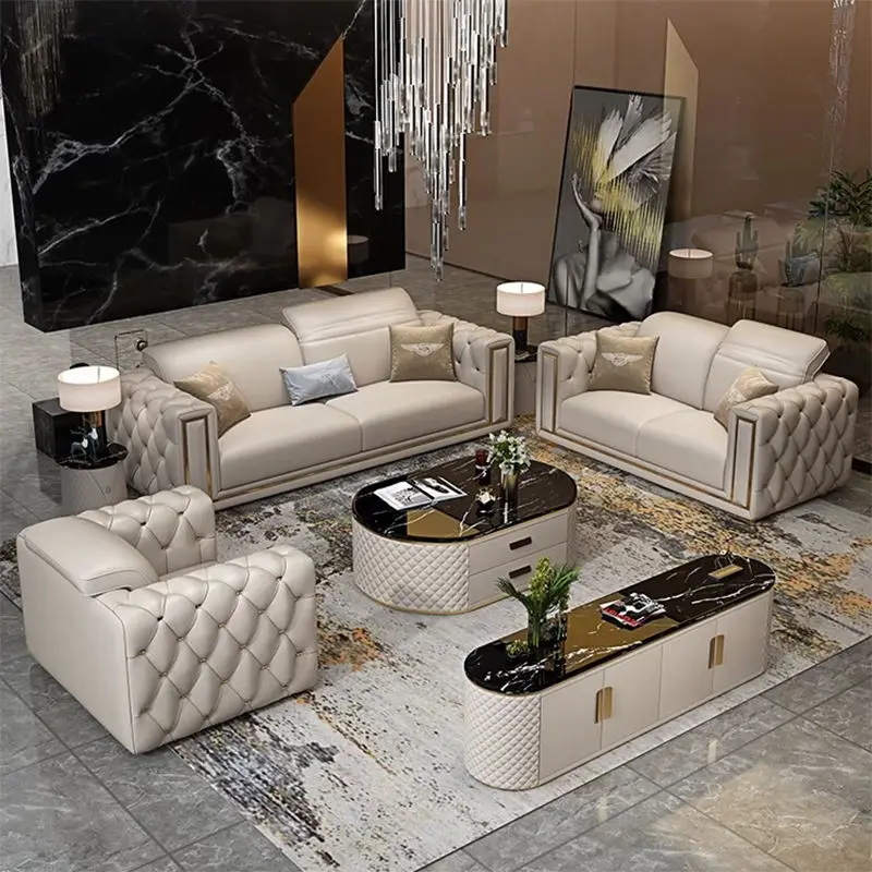 MODERN Style Leather Furniture Set with 123 Combinations Chesterfield Living Room Sofa Sponge Filling for Apartment & Ho — view 1