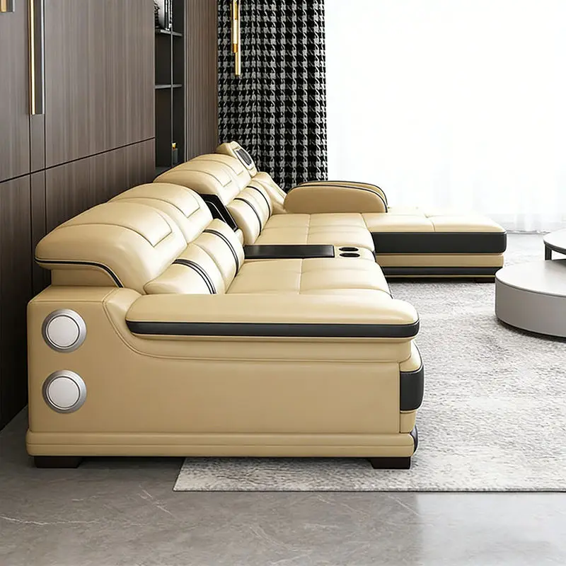 Luxurious Modern Minimalist Massage Leather Sectional Sofa Set Reclining Hot Selling for Apartment Villa Living Room Furniture — image 2