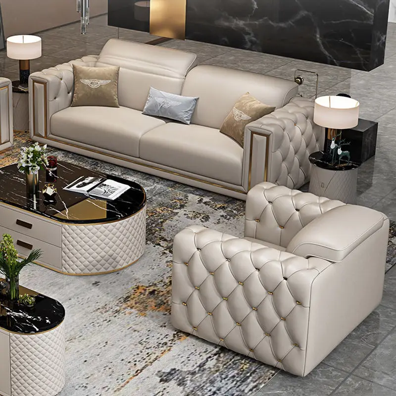 MODERN Style Leather Furniture Set with 123 Combinations Chesterfield Living Room Sofa Sponge Filling for Apartment & Hotel Use — image 3