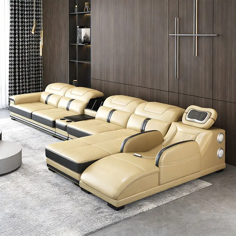 Luxurious Modern Minimalist Massage Leather Sectional Sofa Set Reclining Hot Selling for Apartment Villa Living Room Furniture — image 3