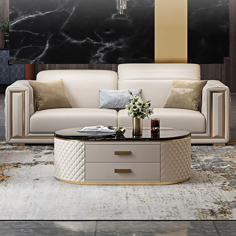 MODERN Style Leather Furniture Set with 123 Combinations Chesterfield Living Room Sofa Sponge Filling for Apartment & Hotel Use — image 4