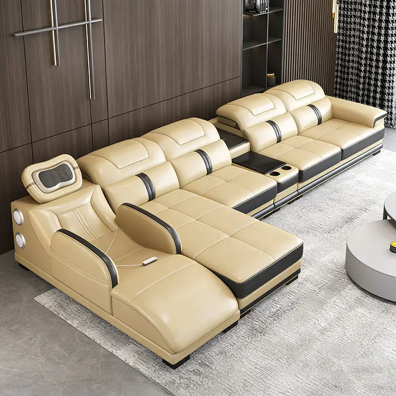 Luxurious Modern Minimalist Massage Leather Sectional Sofa Set Reclining Hot Selling for Apartment Villa Living Room Furniture — image 4