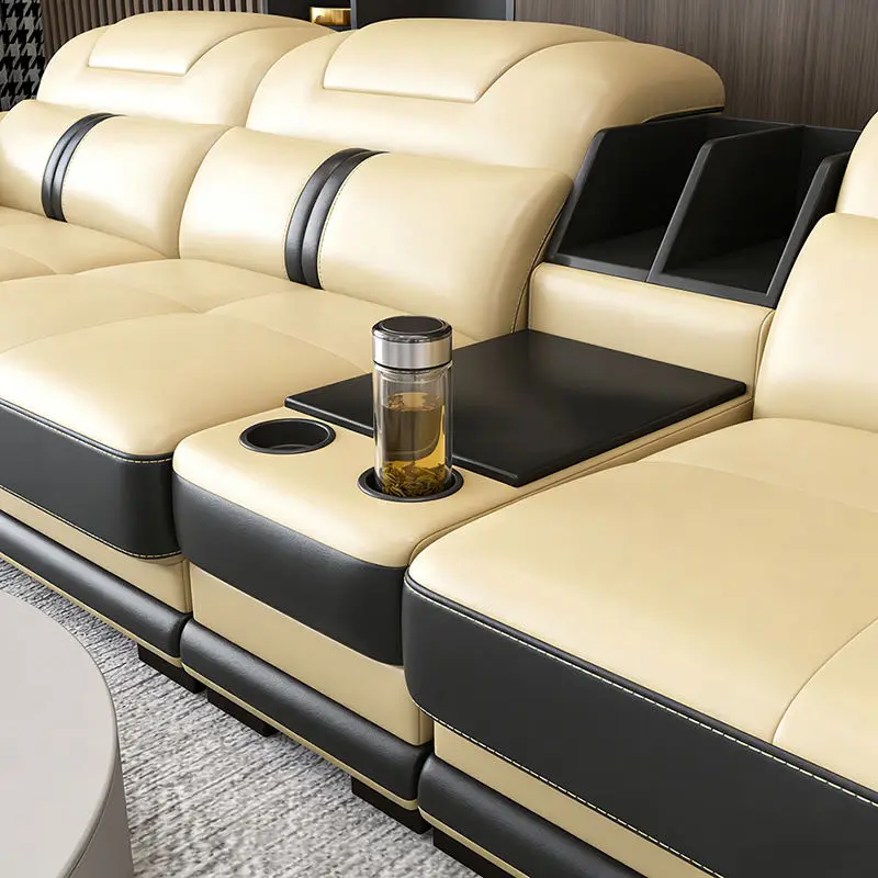 Luxurious Modern Minimalist Massage Leather Sectional Sofa Set Reclining Hot Selling for Apartment Villa Living Room Furniture — image 6