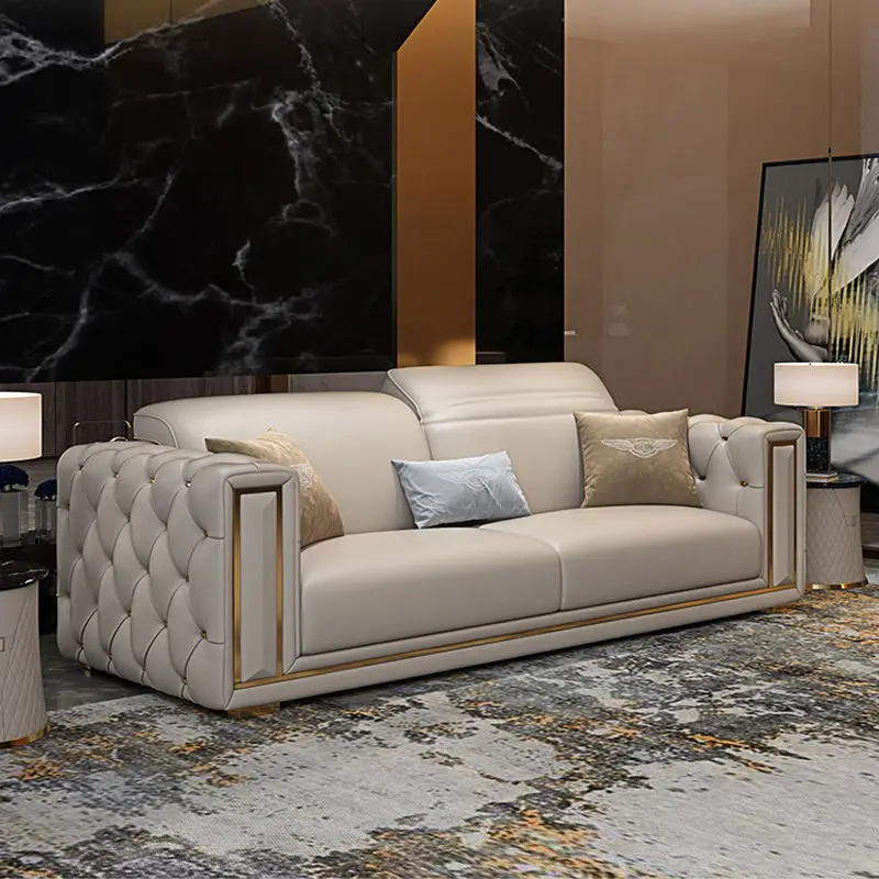 MODERN Style Leather Furniture Set with 123 Combinations Chesterfield Living Room Sofa Sponge Filling for Apartment & Hotel Use — image 7