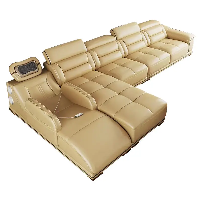 Modern Sponge Filled Leather Modular Reclining Sectional Sofa Set with Sofa Bed for Villa Apartment & Hotel Living Rooms — image 5