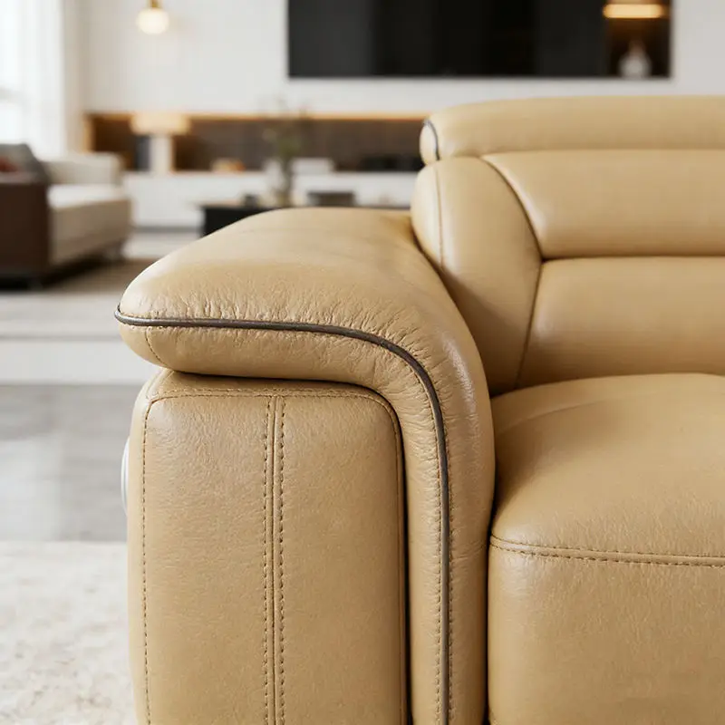 Modern Sponge Filled Leather Modular Reclining Sectional Sofa Set with Sofa Bed for Villa Apartment & Hotel Living Rooms — image 6