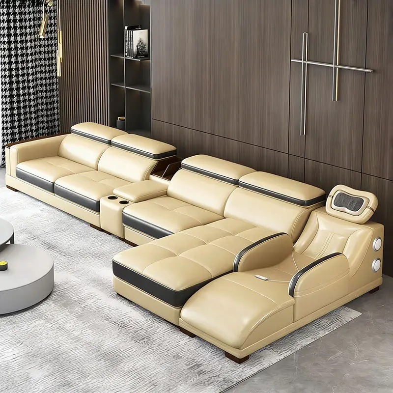 Luxurious Modern Minimalist Leather Sectional Sofa Hot Selling for Villas Living Room Furniture with Massage Area — view 1