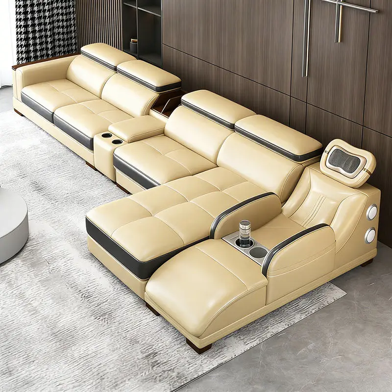 Luxurious Modern Minimalist Leather Sectional Sofa Hot Selling for Villas Living Room Furniture with Massage Area — image 2