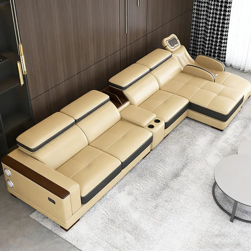 Luxurious Modern Minimalist Leather Sectional Sofa Hot Selling for Villas Living Room Furniture with Massage Area — image 3
