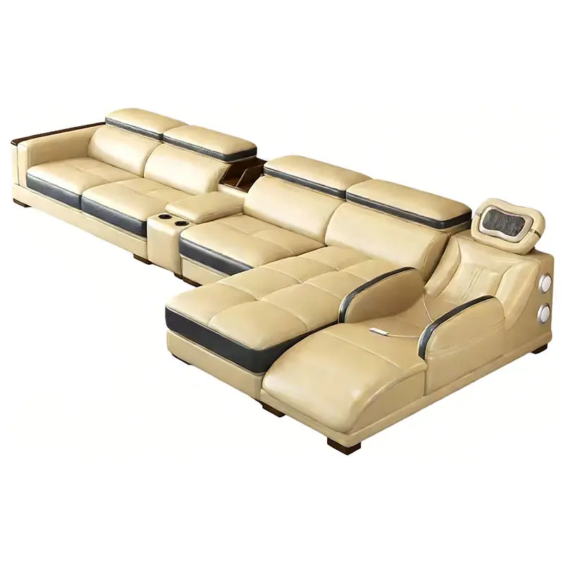 Luxurious Modern Minimalist Leather Sectional Sofa Hot Selling for Villas Living Room Furniture with Massage Area — image 5
